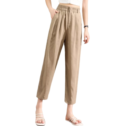 Lovito Women Button Zipper Basic Pants LNE21223 (Khaki)