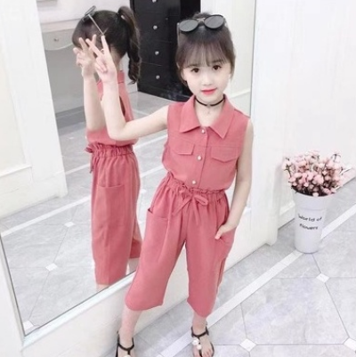 Terno For Kids Girls Clothing Girls' Suit Tooling Korean Style Girl Summer Clothes Two-Piece Suit New Suit Medium and Large Girl S