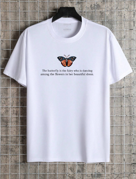 Men Slogan & Butterfly Print Tee