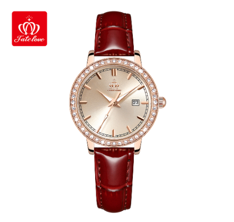 Fate Love Watch For Women Waterproof Leather Strap Stainless Steel With Box Original Quartz Luminous Authentic Fashion Watches RED LEATHER STRAP