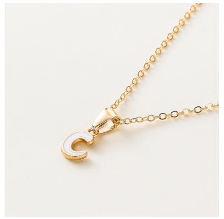 St.kunkka Three-Dimensional Metal English Letter Pendant Necklace Ladies Necklace A-Z for Gift C