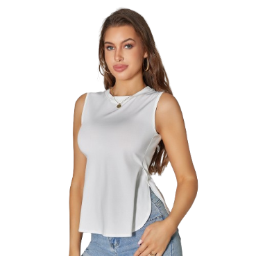 Lovito Women Casual Plain Split Tank Top LBA05167 (White)