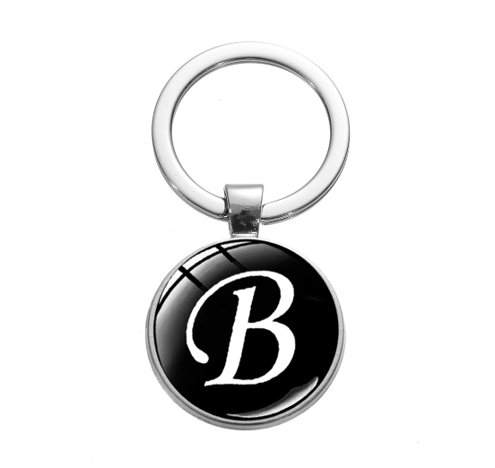 26 English Letters Glass Round Charm Key Ring A-Z Initial Name Keychain Bag Ornaments Car Key Chains Jewelry Gift Accessories B