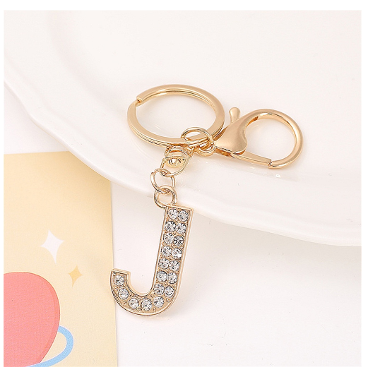 Simple Rhinestone 26 Letter Keychain Gold Color A-Z Initials Metal Keyrings For Women Car Keyholder Accessories Birthday Gifts J