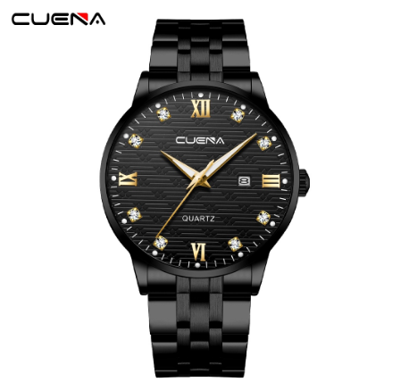 CUENA Men's Original Watch Luxury All Steel Fashion Business Analog Quartz Waterproof Watch BLACK GOLD