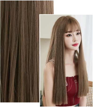 Seven Queen Wig Female Straight Hair Black Long Straight Hair Natural Air Bangs Fluffy Wig (58cm)