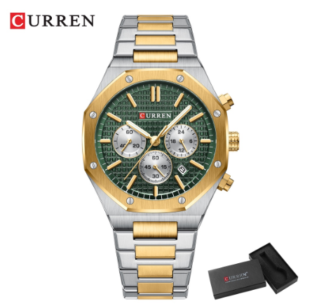 CURREN New Men's Fashion Luxury Multifunctional Pointer Glow Stainless Steel Waterproof Chronograph Casual Sports Quartz Watch M1