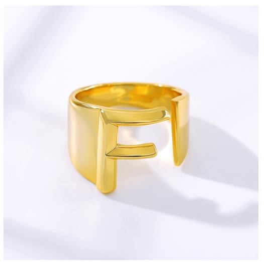 Maxzone Fashion Adjustable Open Gold Initial Rings For Women Stainless Steel A-Z Letter Ring Ladies Meaningful Wedding Jewelry Gift F