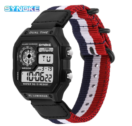 SYNOKE Men's Watch Nylon Strap Luxury Fashion Waterproof Sport Watch Digital Watches For Men and Women RED
