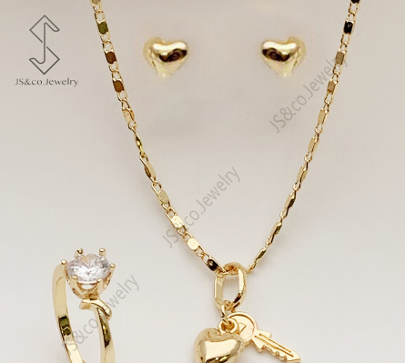 JS&CO jewelry 18K Gold Plated 3in1 Heart Jewelry Set For Women