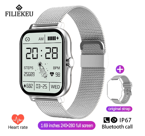 FILIEKEU Smart Watch Men Women Waterproof Sports Fitness Bluetooth Couple Touchscreen Stainless Steel Smartwatch SILVER MESH