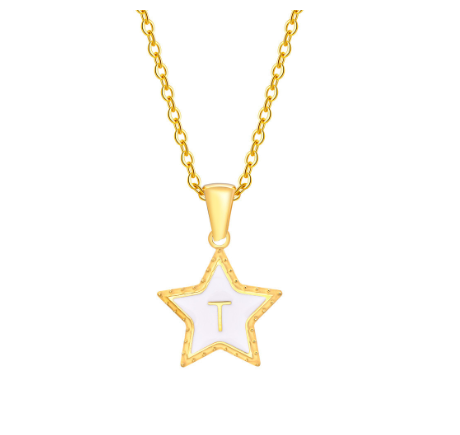 Vnox A-Z Letter Star Shope Pendant Necklace for Women,18K Gold Initial Stainlss Steel Jewelry Accessories Gift T