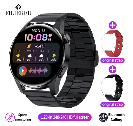 FILIEKEU original smart watch HD full touch screen bluetooth call waterproof sports fitness smart watch for men STEEL BLACK