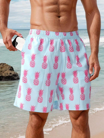 Men's Pineapple Print Breathable Loose Beach Shorts Swim Trunks For Outdoor Leisure Vacation