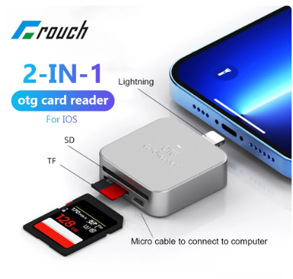 2-IN-1 OTG Card Reader Fast Data Transfer Micro SD TF Memory Card Reader Adapter For iPhone 14 13 iOS 13 Above OTG Cardreader