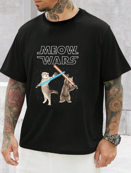 Manfinity Homme Men Plus Cat & Letter Graphic Tee