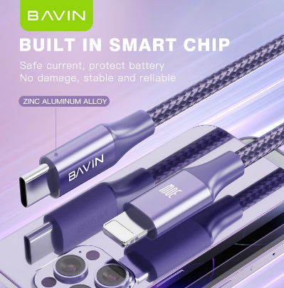 Original BAVIN 60W / 30W / 18W / 12W Fast Charging Data Cable Nylon Braided Wire Micro /iPh /Type-C