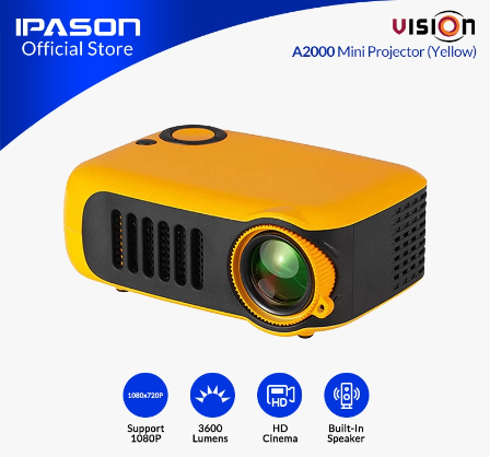 VISION A2000 - Mini Projector 800 Lumen, Portable LED, Multimedia Video Player with Built-In Speaker