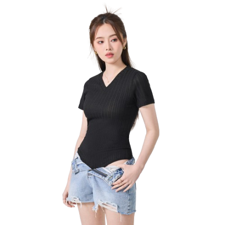 Lovito Casual Plain Basic Bodysuit for Women L74ED266 (Black)