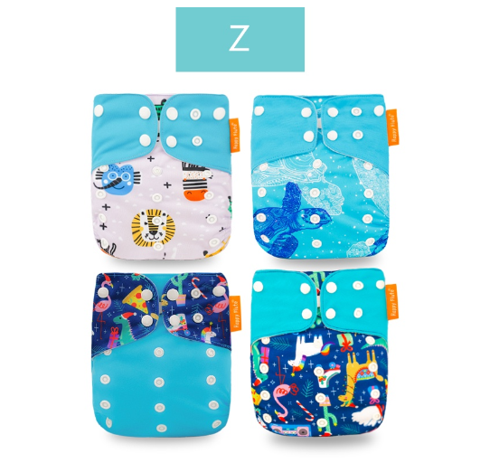 Happyflute 2023 Baby Reborn 4pcs set Washable Eco-friendly Baby Cloth Diaper Ecological Adjustable Nappy Reusable Diaper SET34