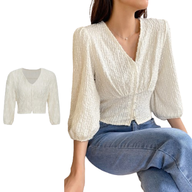 Lovito Women Casual Plain Button Raw Hem Blouse L67AD017 (Off White)