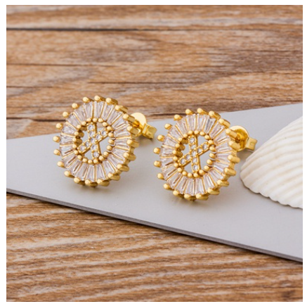 26 Initial Letter Earrings for Women Hypoallergenic Accessories Cute Alphabet AAA CZ Gold Stud Hikaw Jewelry X