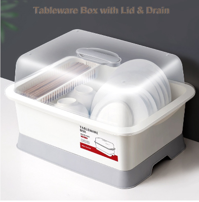 Dailyhome Japanese Tableware Dish Plates Storage Dish Rack with Cover Kitchen Organizer