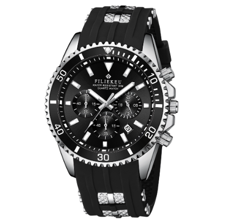 FILIEKEU Fashion Men Watch Analog Quartz Waterproof Sport Watches Stainless Steel Luminous Business Watch  SILVER BLACK