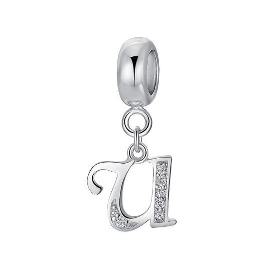26 English Letter Pendants Suitable For Pandora Bracelet DIY Necklace 925 Silver-Plated Charm Simple Fashion Jewelry Pendant U
