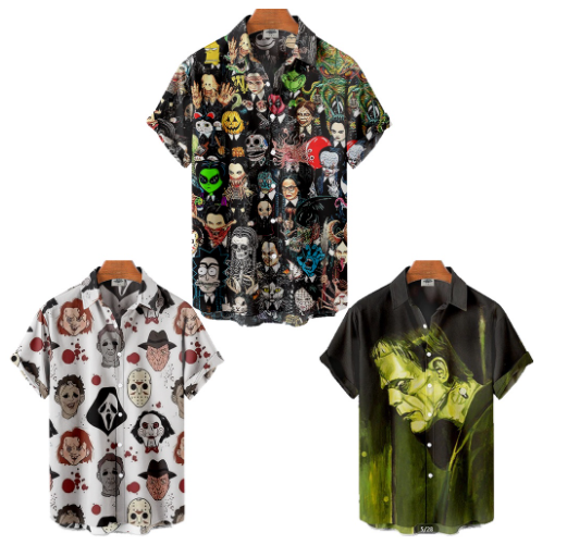 Floral Shirts Summer Fashion New Hawaiian Shirts Men's/Women's Tops 3D Printed Frankenstein Pattern Street Trend Everything Retro Loose-Fitting European Oversized