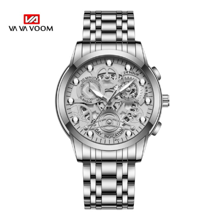 VA VA VOOM Original Watch for Men's Waterproof Stainless Steel Quartz Watches Fashion Business Date Wristwatch SILVER WHITE