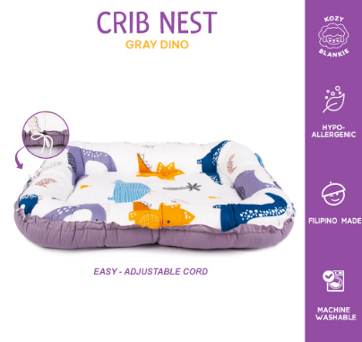 Kozy Blankie Baby Bed Crib Nest - Grey Dino