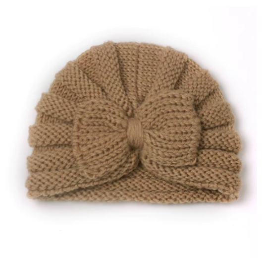 Newborn BowKnot Wool Soft Hat Elastic Knitted Warm Wool Cap for Baby Girl Turban Hat for Kids Girl H6