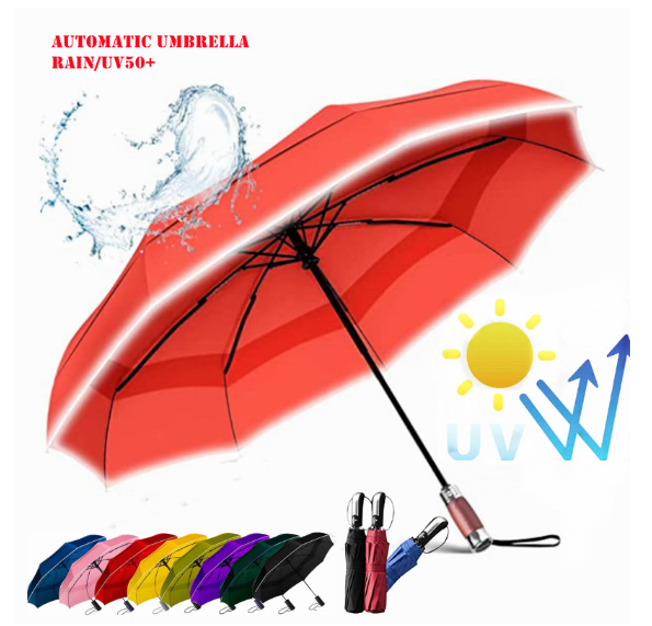 10 Ribs Automatic Umbrella Windproof tri-folding Sun protection and UV protection Folding Umbrellas