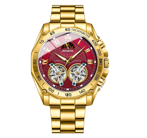 Binbond Original Luxury Watch Men's Gold Hollow Fashion Luminous Waterproof Stainless Steel Wrist Watch M1