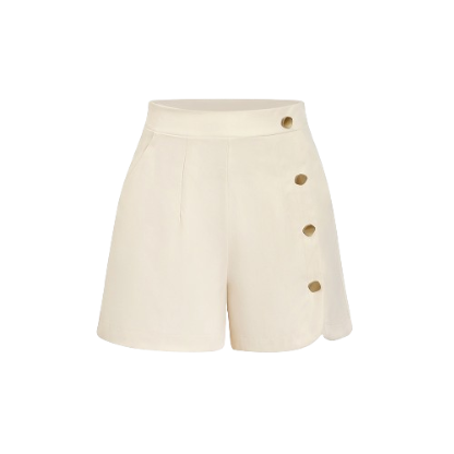 Lovito Women Casual Plain Asymmetrical Button Shorts L77ED085
