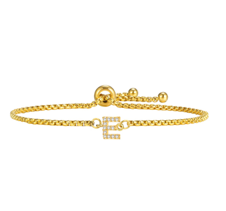 Vnox Handmade Initial Letter Bracelet,Gold Alphabet Charms Chain with Ball Clasp,Luxury Gifts for Women E