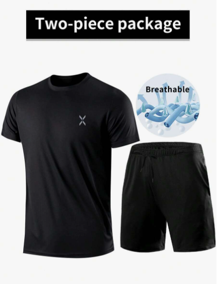 2-Piece Men Sportswear Set, Quick-Drying Breathable T-Shirt With Pocket, Drawstring Lightweight Shorts, Ideal For Running, Basketball, Fitness, Etc. Men Shorts Set Workout Sets