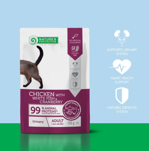 Nature's Protection Adult Cat Wet Food Pouch Urinary Chicken with White Fish and Cranberry 100g