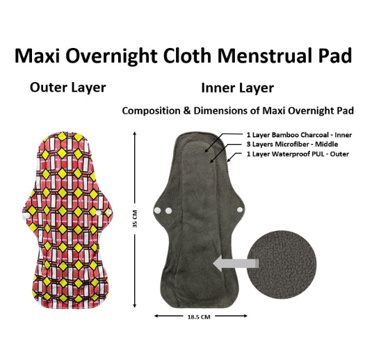 Maxi Overnight Organic Bamboo Charcoal Waterproof Washable Reusable Napkin Heavy Flow Menstrual Pads MP25