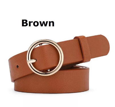 Women Vintage Metal Boho Leather Round Buckle Waist Belt(Gold//silver randomly assigned)