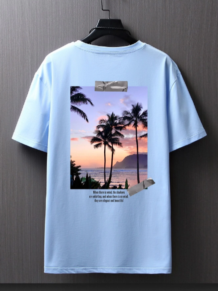 Manfinity RSRT Men T-Shirts Fit Crew Neck Short Sleeve Graphic Tee Palm Tree Summer Polyester