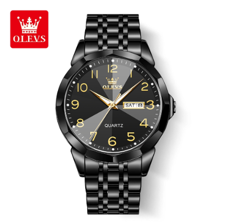 Olevs Watch For Men Waterproof Original Quartz Luminous Calendar Stainless Steel Watch GUNMETAL