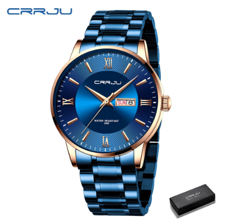 CRRJU Men's Watch New Fashion Casual Sports Business Stainless Steel Quartz Waterproof 2175 m2