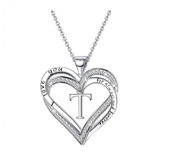 Clever Jewelry Letters Necklace A to Z Initial Heart Pendant Necklace Heart Necklace for Women Gift Dainty Initial Cubic Zirconia Alphabet T