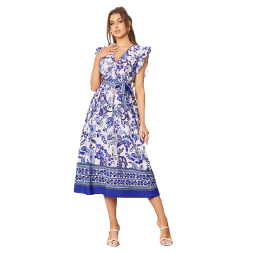 Lovito Women Boho Tribal Print Ruffle Dress LBL08352