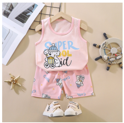 For Baby Girls & Kids Sleeveless Shorts Set Pure Cotton Summer Wear For Kids Girls S6