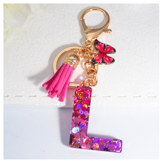 Fashion Gradient A-Z Letter Keychains Sweet Butterfly Tassels Pendant Alphabet Keyrings Name Initials Key Chains Accessories L