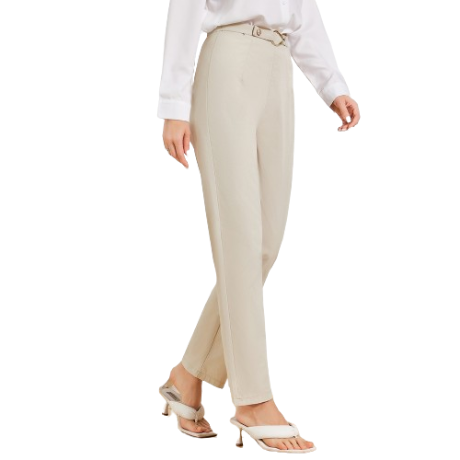 Lovito Women Elegant Plain Metal Button Pants LBL06009 (Light Khaki)