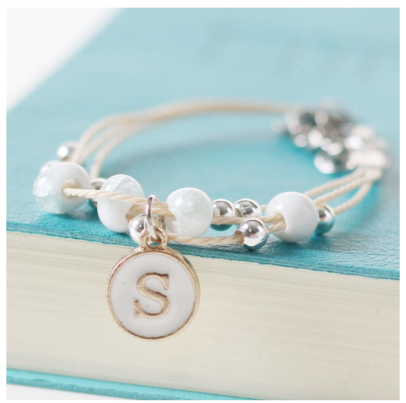 Ceramic beads 26 initials elastic beaded bracelet fashion men and women leisure bracelet lovers bracelet S